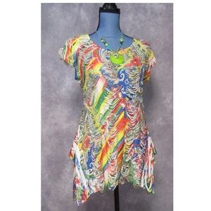 NWT etc. Yellow Red Blue Shredded Asymmetrical Top